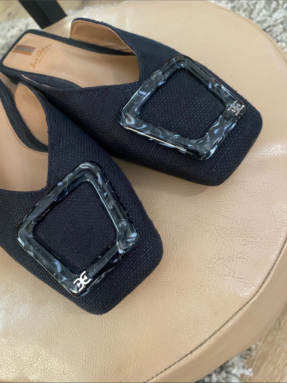 Sam Edelman Black Square-Toe Slip-On Mules with Decorative Buckle size 6.5 - Picture 3 of 5